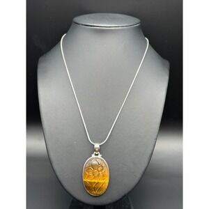 Tigers Eye Hand Carved Flower Necklace‎ Sterling Silver
